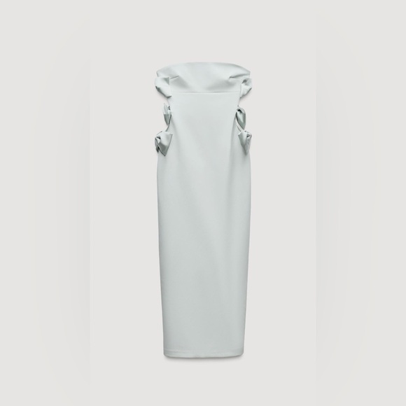 ZARA Fitted Midi Dress With Satin Bows Sea Green size extra small - Picture 9 of 16